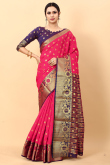 Ruby Pink Silk Blend Saree With Weaved Work For Diwali