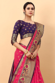 Ruby Pink Silk Blend Saree With Weaved Work For Diwali
