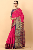 Ruby Pink Silk Blend Saree With Weaved Work For Diwali