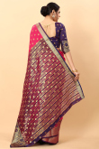 Ruby Pink Silk Blend Saree With Weaved Work For Diwali