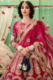 Ruby Pink Silk Embroidered Bridal Wear Lehenga