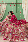 Ruby Pink Silk Embroidered Bridal Wear Lehenga