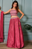 Ruby Pink Silk Embroidered Flared Style Lehenga 