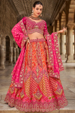 Bridal-Ready Ruby Pink Silk Lehenga with Panelled Embroidery