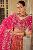 Bridal-Ready Ruby Pink Silk Lehenga with Panelled Embroidery