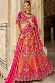 Bridal-Ready Ruby Pink Silk Lehenga with Panelled Embroidery