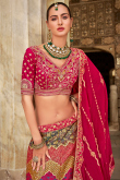 Designer Panelled Embroidered Silk Lehenga in Ruby Pink