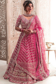 Ruby Pink Silk Embroidered Panelled Style Lehenga