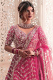 Ruby Pink Silk Embroidered Panelled Style Lehenga