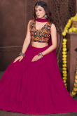 Ruby Pink Silk Plain Flared Style Lehenga