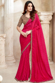 Ruby Pink Tissue Silk Saree With Sequins Work For Diwali