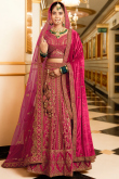 Ruby Pink Velvet Embroidered Panelled Style Lehenga