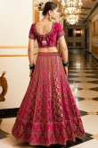 Ruby Pink Velvet Embroidered Panelled Style Lehenga