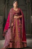 Ruby Pink Velvet Embroidered Wedding Wear Lehenga 