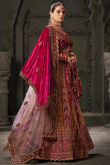Ruby Pink Velvet Embroidered Wedding Wear Lehenga 