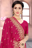 Ruby Pink Zari Embroidered Art Silk Saree