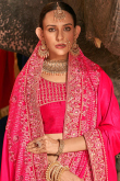 Ruby Red And Beige Embroidered Satin Silk Half And Half Saree 