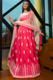 Ruby Red Art Silk Embroidered A Line Lehenga 