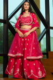 Ruby Red Art Silk Lehenga with Embroidered A Line Style