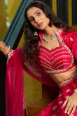 Ruby Red Art Silk Lehenga with Embroidered A Line Style