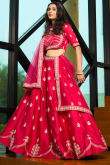 Ruby Red Art Silk Lehenga with Embroidered A Line Style