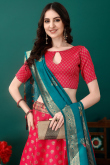 Ruby Red Art Silk Woven Zari Panelled Style Lehenga