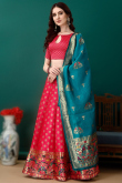 Ruby Red Art Silk Woven Zari Panelled Style Lehenga
