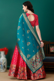 Ruby Red Art Silk Woven Zari Panelled Style Lehenga