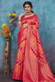 Ruby Red Banarasi Silk Woven Zari Broad Border Saree