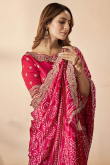 Ruby Red Bandhej Print Silk Saree For Wedding 
