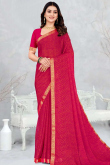 Ruby Red Chiffon Printed Casual Wear Saree