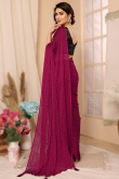 Ruby Red Chiffon Stone Embellished Light Weight Saree 