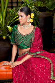 Ruby Red Chinnon Embroidered Crushed Lehenga
