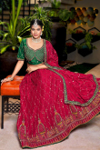 Ruby Red Chinnon Embroidered Crushed Lehenga
