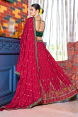 Ruby Red Chinnon Embroidered Crushed Lehenga
