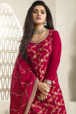 Ruby Red Chinnon Weaved Zari Sharara Suit for Wedding & Party