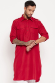 Ruby Red Cotton Silk Men's Kurta Chuidar For Festival
