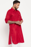 Ruby Red Cotton Silk Men's Kurta Chuidar For Festival