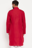 Ruby Red Cotton Silk Men's Kurta Chuidar For Festival