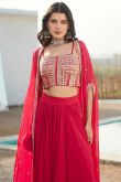 Ruby Red Georgette Dhoti Style Lehenga with Zari Work for Party