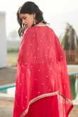 Ruby Red Georgette Dhoti Style Lehenga with Zari Work for Party