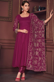 Magenta Pink Georgette Sequins Embroidered Anarkali Suit For Sangeet