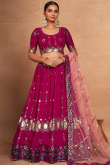 Ruby Red Georgette Sequins Embroidered Flared Style Lehenga