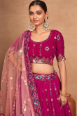 Ruby Red Georgette Sequins Embroidered Flared Style Lehenga