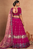 Ruby Red Georgette Sequins Embroidered Flared Style Lehenga