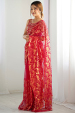 Ruby Red Net Embroidered Light Weight Saree 