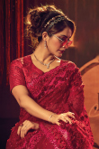 Ruby Red Net Embroidered Saree