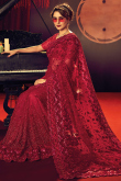 Ruby Red Net Embroidered Saree