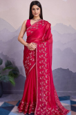 Ruby Red Organza Embroidered Light Weight Saree