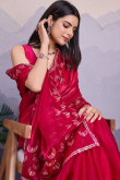 Ruby Red Organza Embroidered Light Weight Saree